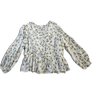 Time and Tru Floral Peplum Blouse XXXL (22) Button Front Long Sleeve Fit Smaller